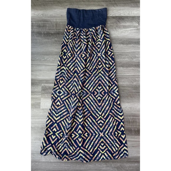 Xhilaration Dresses & Skirts - Xhilaration Navy Blue Neon Southwestern Print Maxi Dress XS Strapless K6